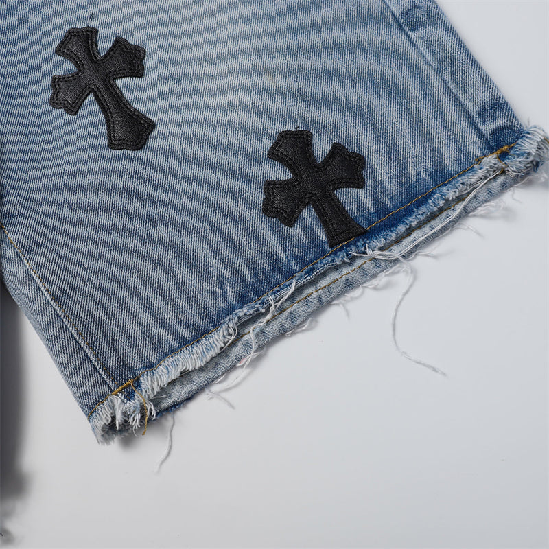 Chrome Hearts Distressed Denim Jeans | Stretch Tapered Fit