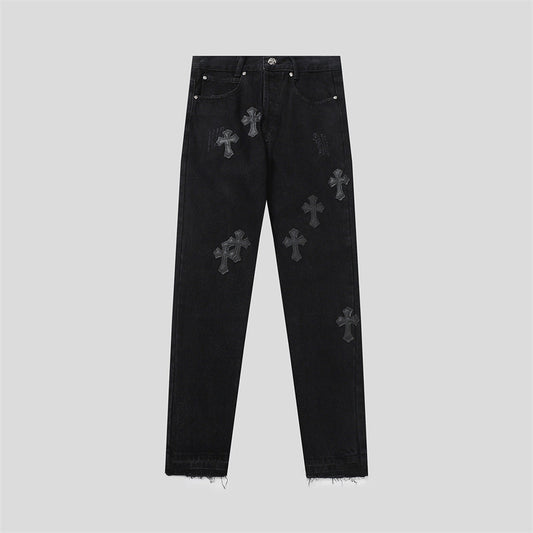 Chrome Hearts Distressed Denim Jeans | Stretch Tapered Fit