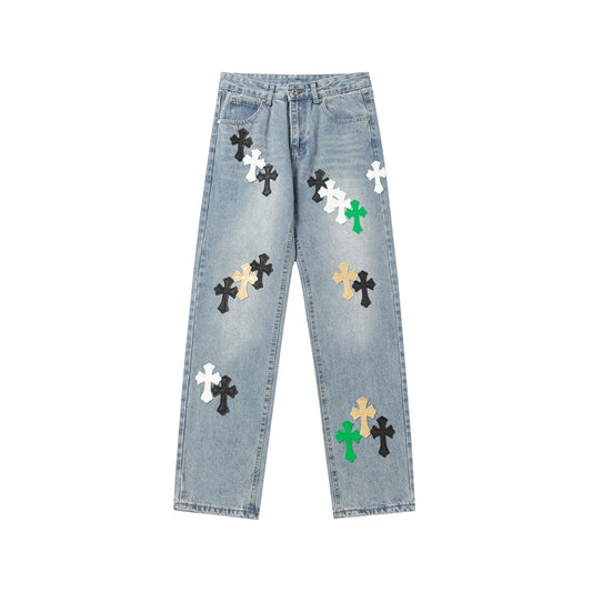 Chrome Hearts Distressed Denim Jeans | Stretch Tapered Fit