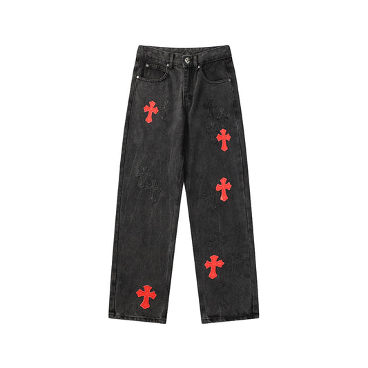 Chrome Hearts Distressed Denim Jeans | Stretch Tapered Fit