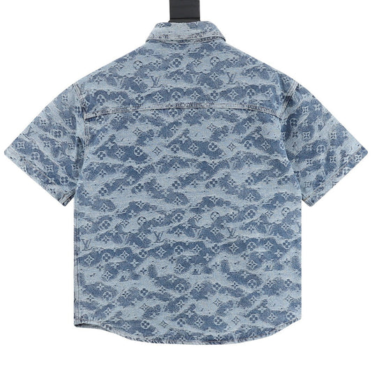 Louis Vuitton Cloud Monogram Jacquard Denim Short-Sleeve Shirt