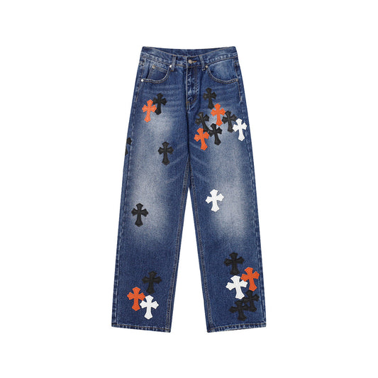 Chrome Hearts Distressed Denim Jeans | Stretch Tapered Fit