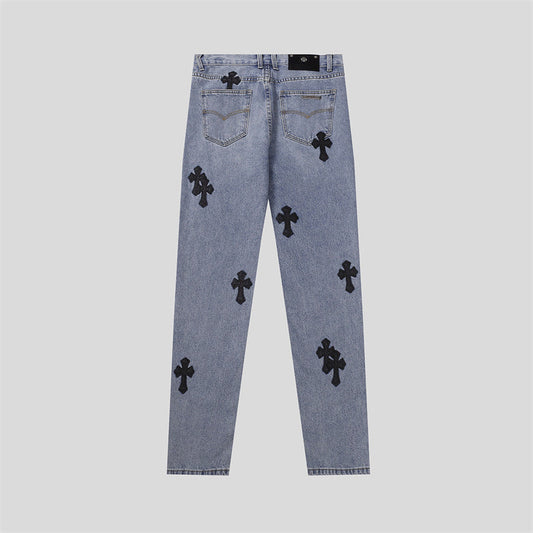 Chrome Hearts Distressed Denim Jeans | Stretch Tapered Fit