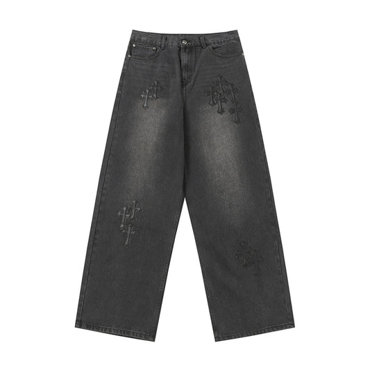 Chrome Hearts Distressed Denim Jeans | Stretch Tapered Fit