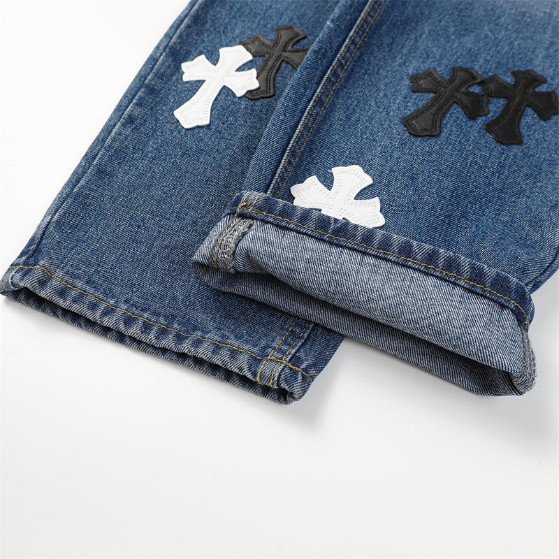 Chrome Hearts Distressed Denim Jeans | Stretch Tapered Fit