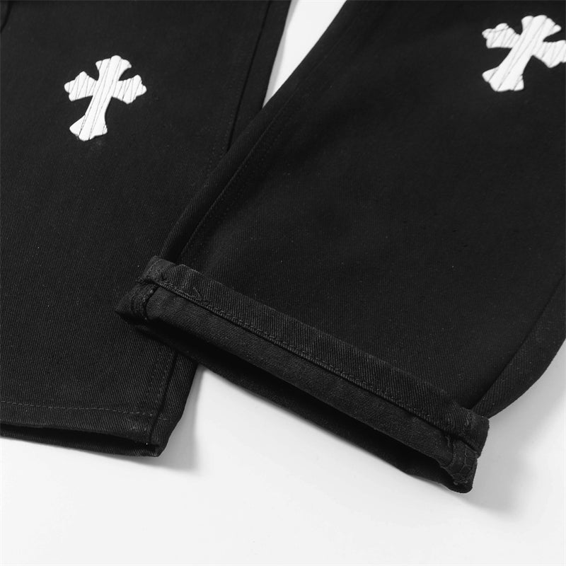 Chrome Hearts Distressed Denim Jeans | Stretch Tapered Fit