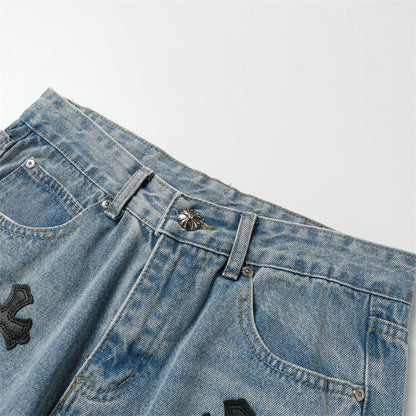 Chrome Hearts Distressed Denim Jeans | Stretch Tapered Fit