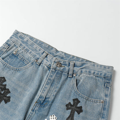 Chrome Hearts Distressed Denim Jeans | Stretch Tapered Fit