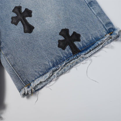 Chrome Hearts Distressed Denim Jeans | Stretch Tapered Fit