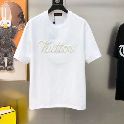 Louis Vuitton Hand-Embellished Pearl & Checkerboard Crewneck T-Shirt