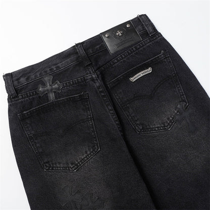 Chrome Hearts Distressed Denim Jeans | Stretch Tapered Fit