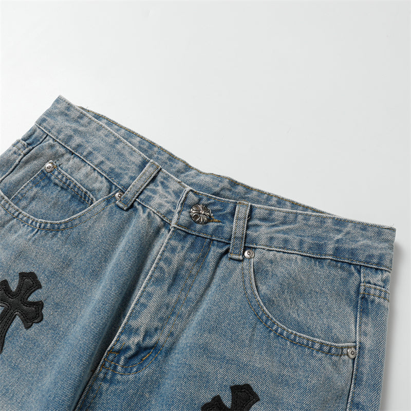 Chrome Hearts Distressed Denim Jeans | Stretch Tapered Fit