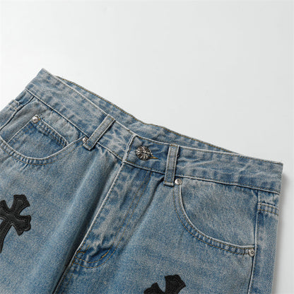 Chrome Hearts Distressed Denim Jeans | Stretch Tapered Fit