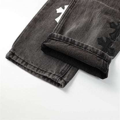 Chrome Hearts Distressed Denim Jeans | Stretch Tapered Fit