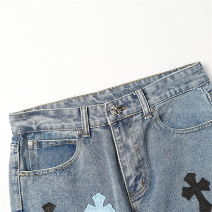 Chrome Hearts Distressed Denim Jeans | Stretch Tapered Fit
