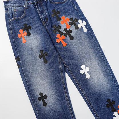 Chrome Hearts Distressed Denim Jeans | Stretch Tapered Fit