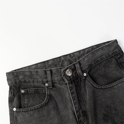 Chrome Hearts Distressed Denim Jeans | Stretch Tapered Fit
