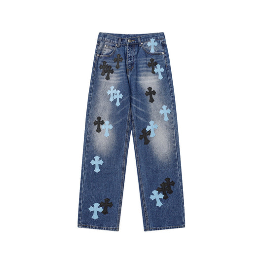 Chrome Hearts Distressed Denim Jeans | Stretch Tapered Fit