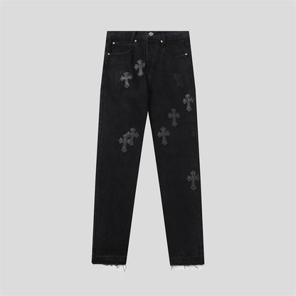 Chrome Hearts Distressed Denim Jeans | Stretch Tapered Fit