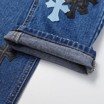 Chrome Hearts Distressed Denim Jeans | Stretch Tapered Fit