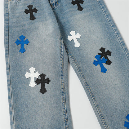Chrome Hearts Distressed Denim Jeans | Stretch Tapered Fit
