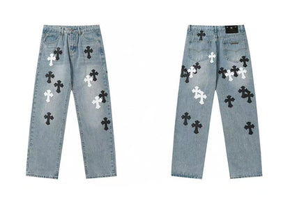 Chrome Hearts Distressed Denim Jeans | Stretch Tapered Fit