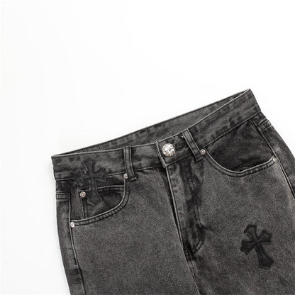 Chrome Hearts Distressed Denim Jeans | Stretch Tapered Fit