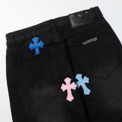 Chrome Hearts Distressed Denim Jeans | Stretch Tapered Fit