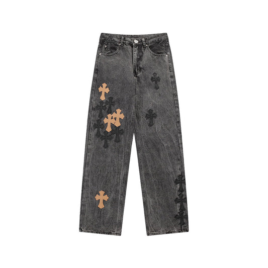 Chrome Hearts Distressed Denim Jeans | Stretch Tapered Fit