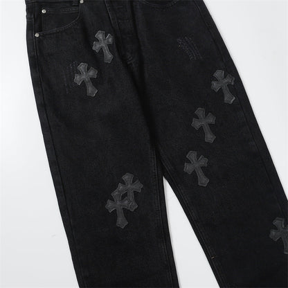Chrome Hearts Distressed Denim Jeans | Stretch Tapered Fit
