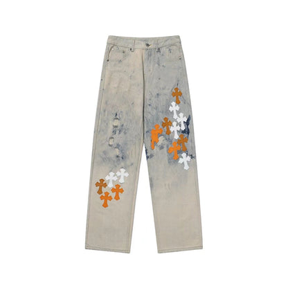 Chrome Hearts Distressed Denim Jeans | Stretch Tapered Fit