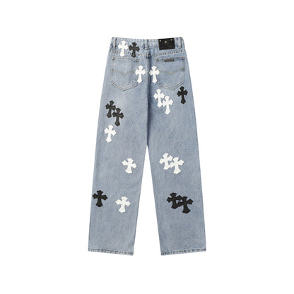 Chrome Hearts Distressed Denim Jeans | Stretch Tapered Fit
