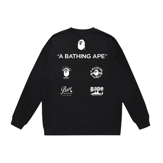 BAPE 4-Panel Multi-Camo Ape Head Grid Crew-Neck Sweatshirt