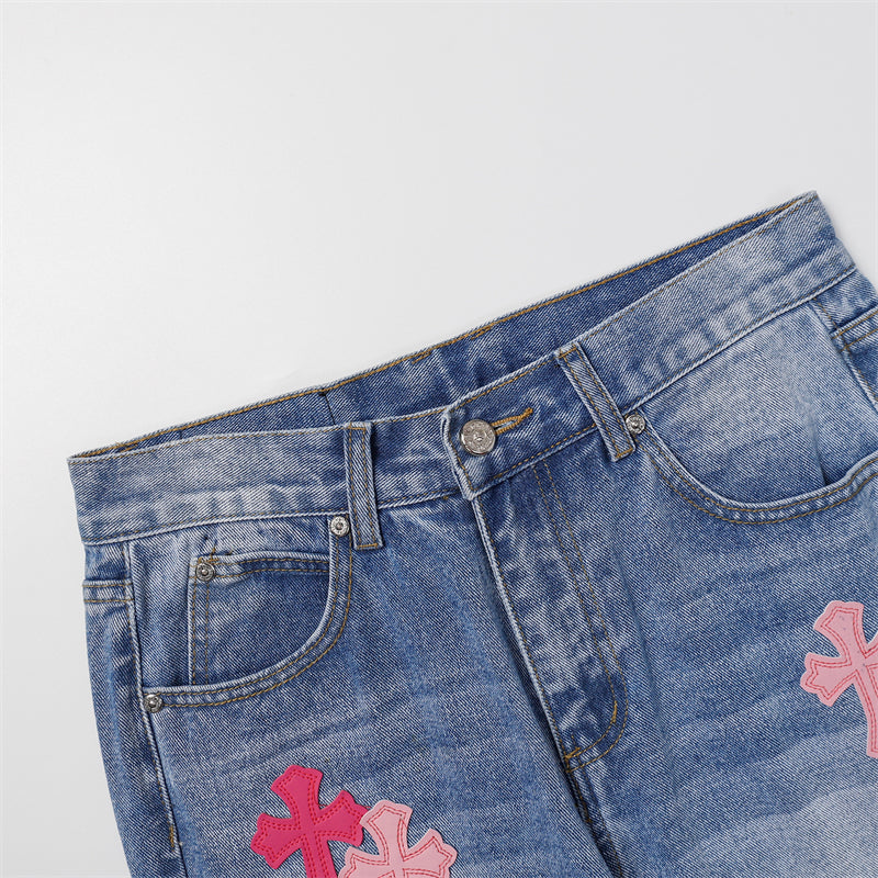 Chrome Hearts Distressed Denim Jeans | Stretch Tapered Fit