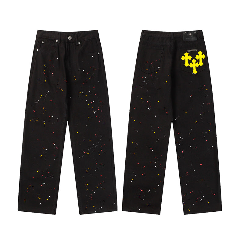 Chrome Hearts Distressed Denim Jeans | Stretch Tapered Fit