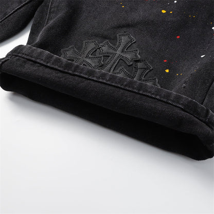 Chrome Hearts Distressed Denim Jeans | Stretch Tapered Fit