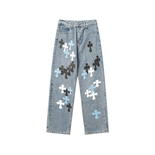 Chrome Hearts Distressed Denim Jeans | Stretch Tapered Fit
