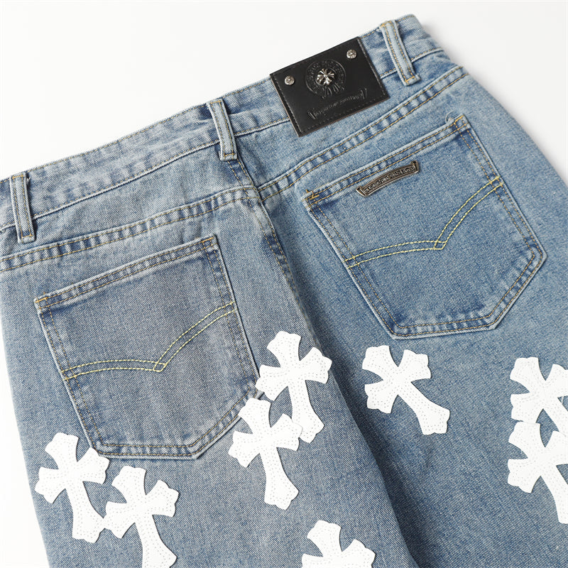 Chrome Hearts Distressed Denim Jeans | Stretch Tapered Fit