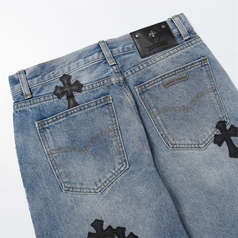 Chrome Hearts Distressed Denim Jeans | Stretch Tapered Fit