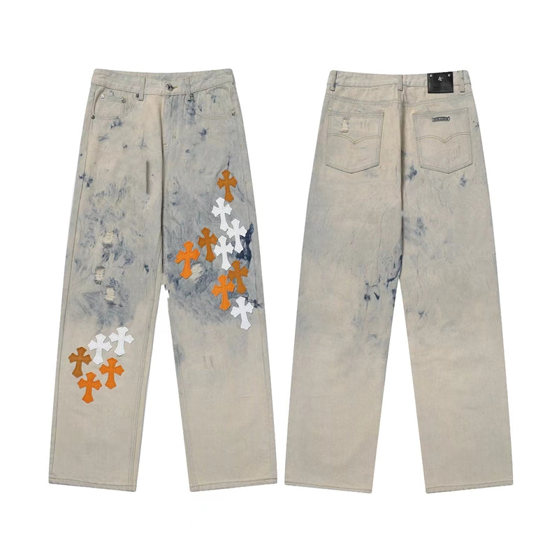 Chrome Hearts Distressed Denim Jeans | Stretch Tapered Fit