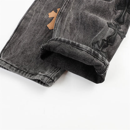 Chrome Hearts Distressed Denim Jeans | Stretch Tapered Fit