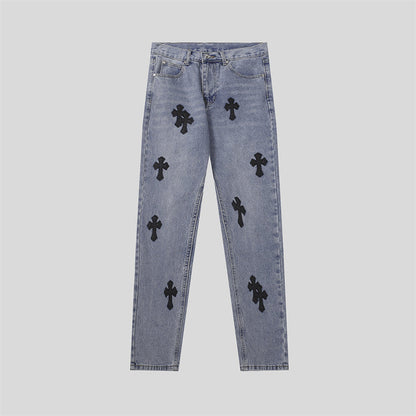 Chrome Hearts Distressed Denim Jeans | Stretch Tapered Fit