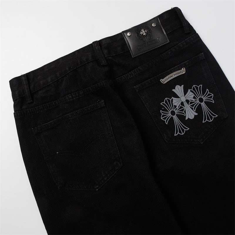 Chrome Hearts Distressed Denim Jeans | Stretch Tapered Fit