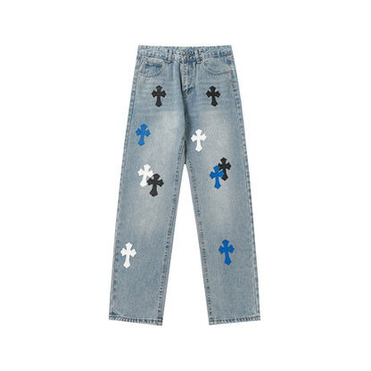 Chrome Hearts Distressed Denim Jeans | Stretch Tapered Fit