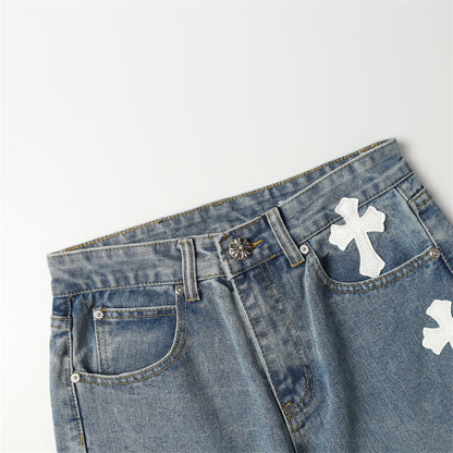 Chrome Hearts Distressed Denim Jeans | Stretch Tapered Fit