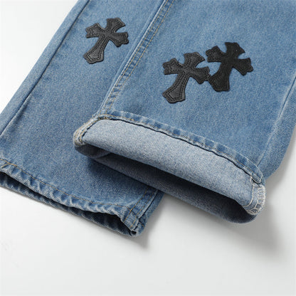 Chrome Hearts Distressed Denim Jeans | Stretch Tapered Fit
