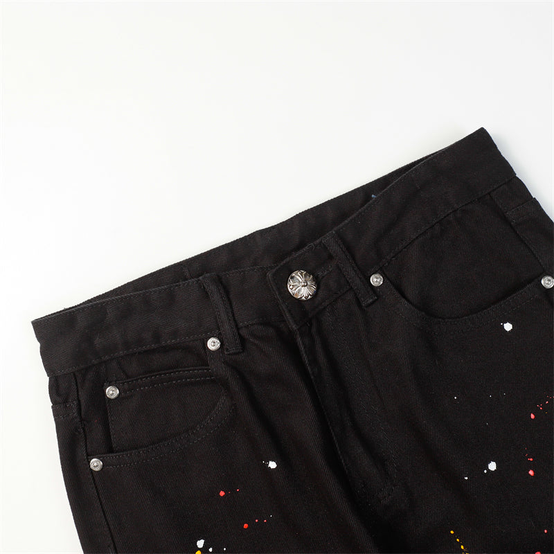 Chrome Hearts Distressed Denim Jeans | Stretch Tapered Fit