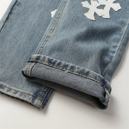 Chrome Hearts Distressed Denim Jeans | Stretch Tapered Fit