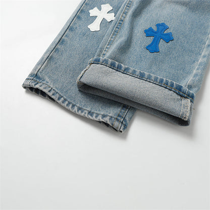 Chrome Hearts Distressed Denim Jeans | Stretch Tapered Fit