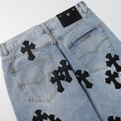 Chrome Hearts Distressed Denim Jeans | Stretch Tapered Fit